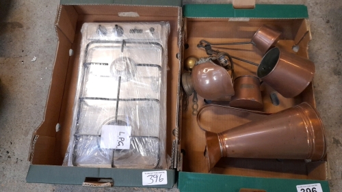 2 BOXES COPPERWARE & 2 BURNER GAS HOB