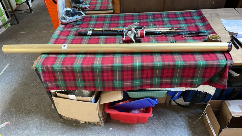 ASSORTED FISHING RODS REEL & TOD CASE