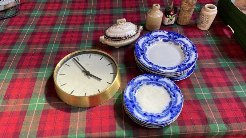 BOX CLOCK STONEWARE ETC