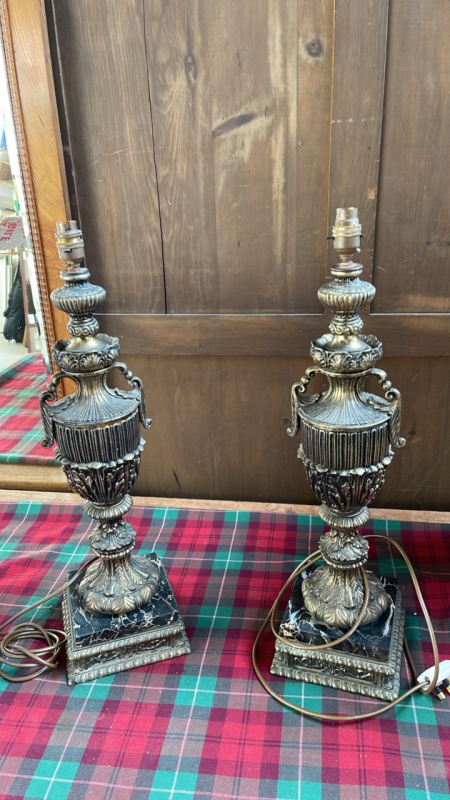 2 REPRO METAL & STONE LAMP BASES