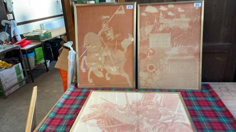 3 PRINTS- HORSES & CASTLE