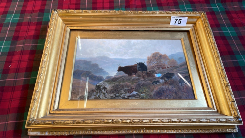 FRAMED OIL PAINTING CATTLE BY S PIKE