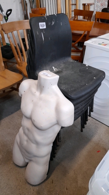 6 STACKING CHAIRS & MANNEQUINS