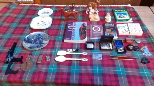 BOX ORNAMENTS BOOKS SPOONS ETC