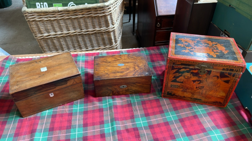 2 MAHOGANY BOXES & ORIENTAL BOX