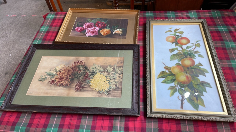 3 PICTIRES W/C & OIL - FRUITS & FLOWERS