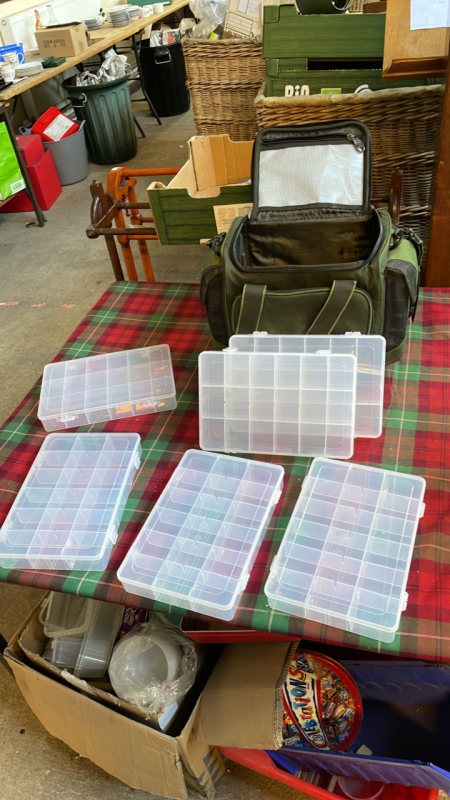 BAG FULL OF PLASTIC STORAGE CONTAINERS