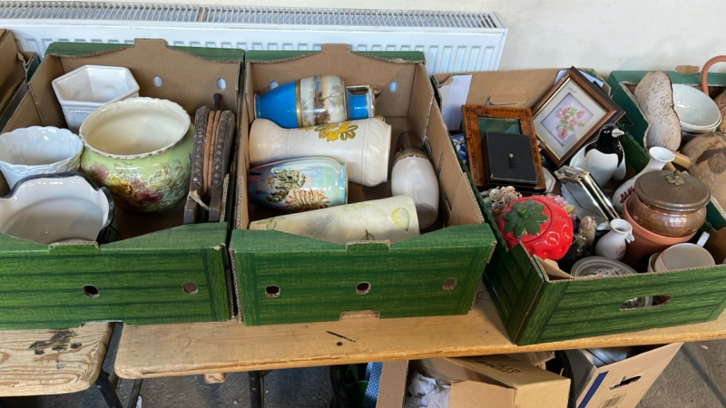3 BOX VASES, JUGS ETC