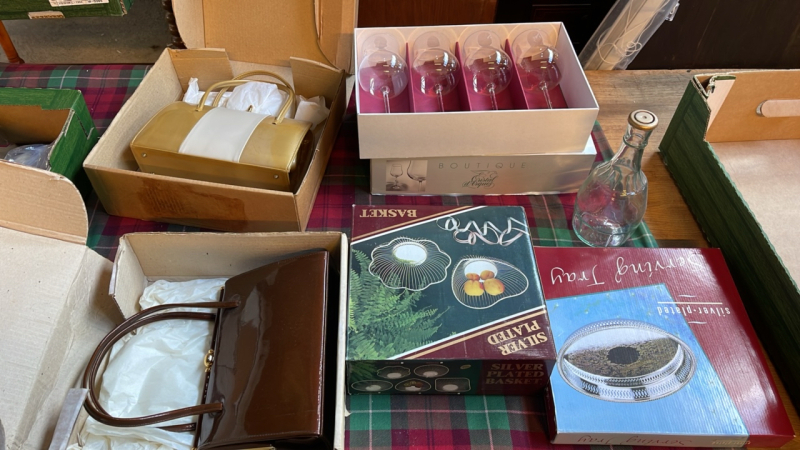2 BOX GLASSES, TRAYS, BUTTER PATS ETC