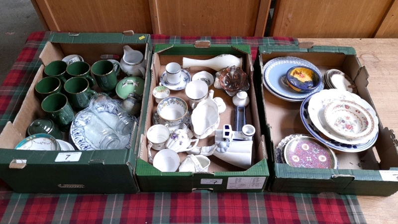 3 BOXES ASSORTED CHINA & GLASS ETC