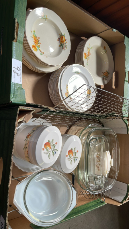 2 BOXES ASSORTED KITCHENWARE PLATES ETC