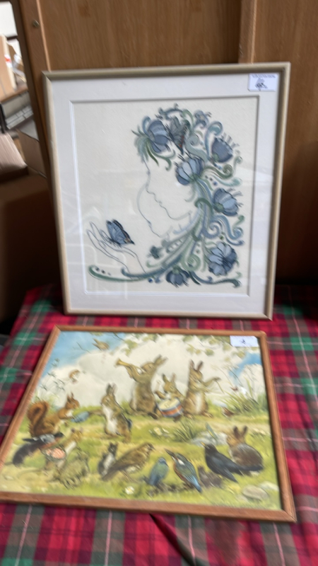 2 PICTURES- RABBITS & TAPESTRY