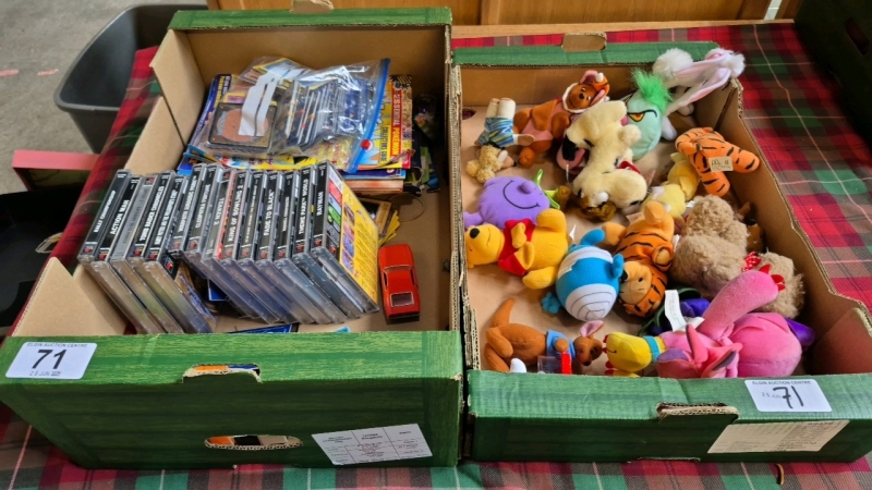 2 BOXES-PS GAMES POKEMON CARDS SOFT TOYS ETC