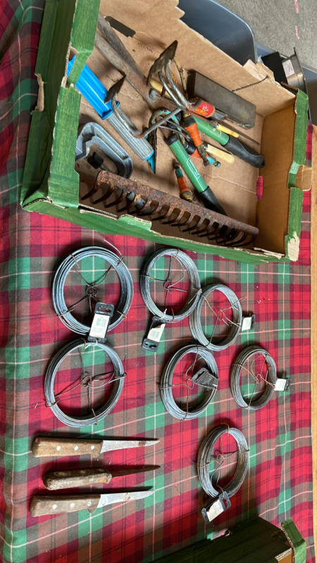 BOX GARDEN WIRE TOOLS ETC