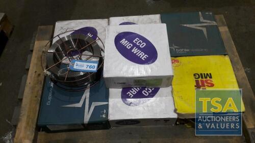 Pallet c/w 8 No. Coils Various Mig Wire