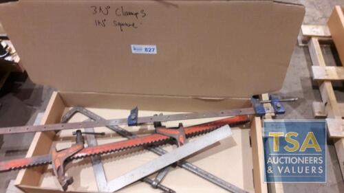 Box c/w 3 No. Clamps - Various & 1 No. Square