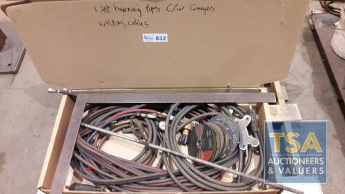 Box c/w Burning Pipes & Gauges, Welding Cables