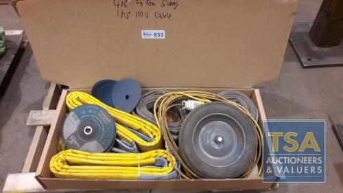 Box c/w 4 No. 4Ton Slings, Wheel & 110V Extension Cable