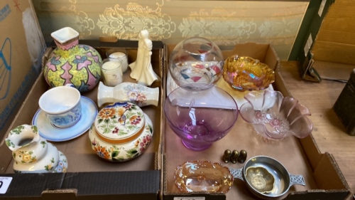 2 BOXES CHINA GLASS QUAICH CANDLES ETC