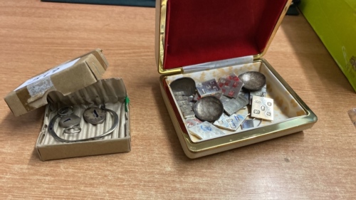 2 BOXES SILVER INGOTS & SILVER ITEMS