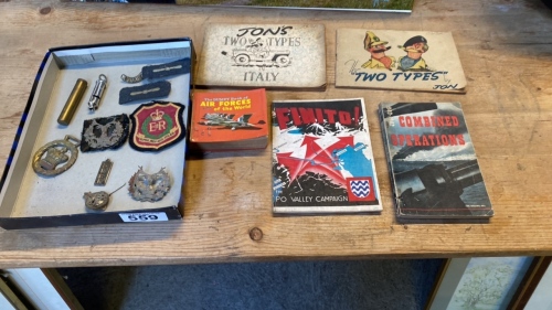 BOX MILITARY BADGES & BOOKS