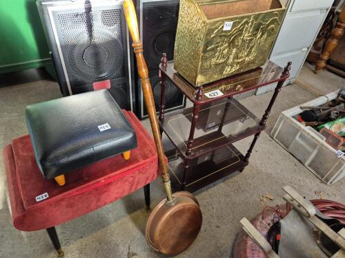 MAGAZINE RACK, STOOLS ETC