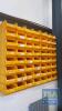 64 No. Yellow Plastic Parts Bins c/w 5 No. Metal Wall Brackets