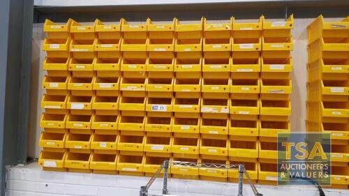 72 No. Yellow Plastic Parts Bins c/w 5 No. Metal Wall Brackets