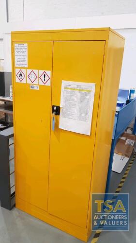 1.9m Tall Metal Double Door Chemical Cabinet and Contents -