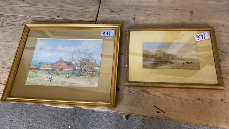 2 PAINTINGS- COUNTRY HOUSES & RIVER SCENE
