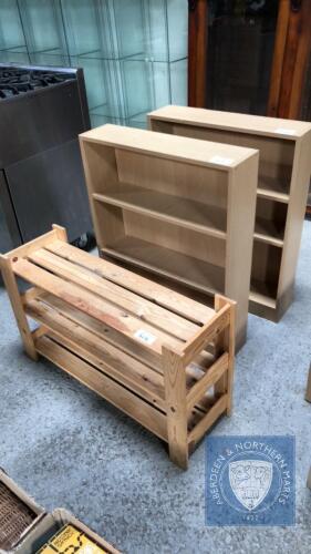 2 PINE BOOKCASES & SHOE RACK