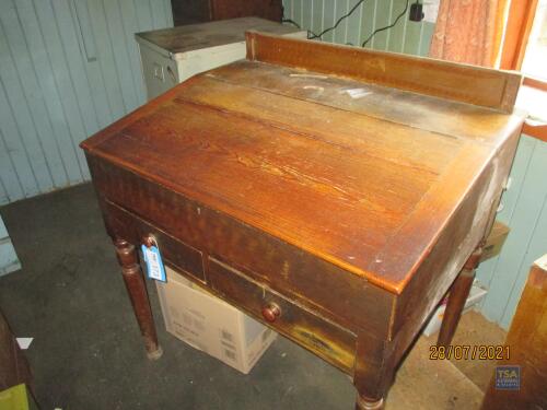 Mahogany and Pine Stained Office Desk c/w Drawers and Writing