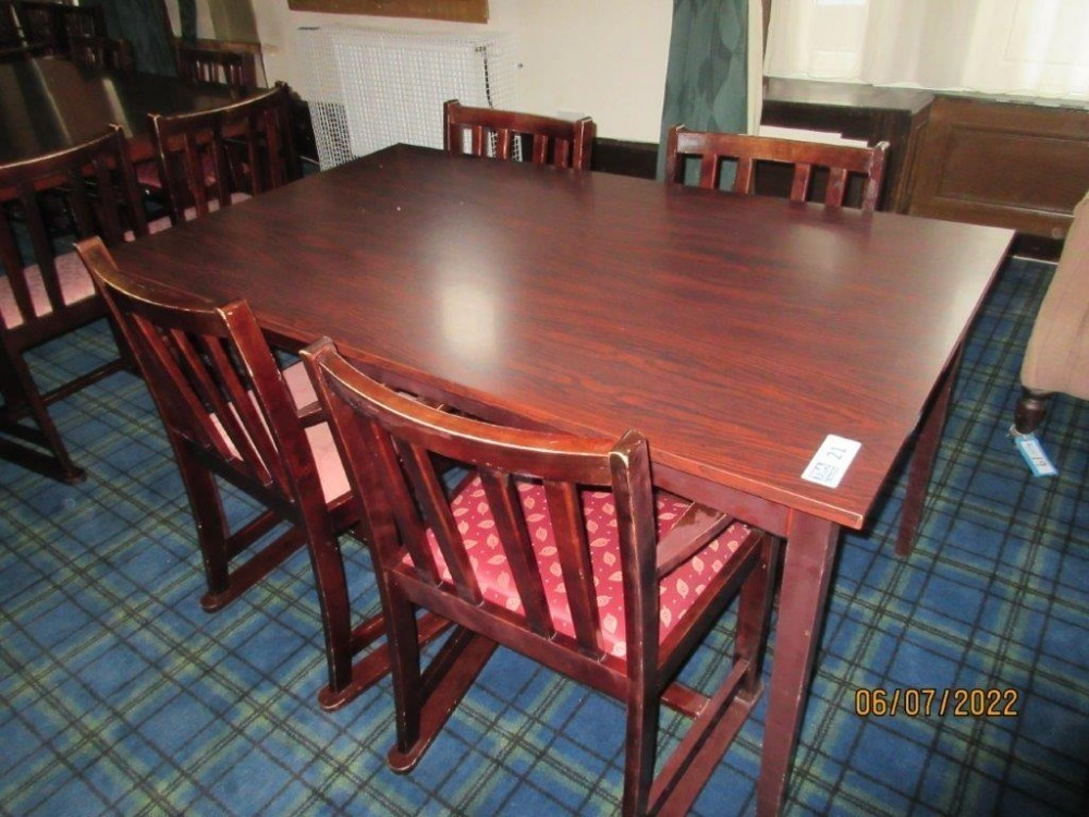 Dark Wood Effect Dining Table c/w 4 No. Dark Wood Effect Elbow