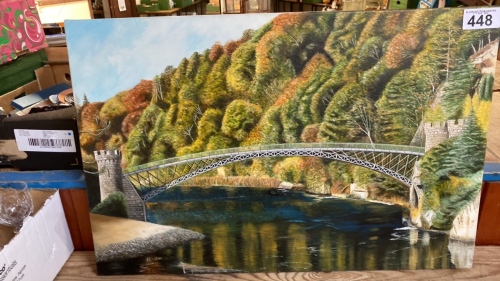 OIL ON CANVAS BY E C WATSON- CRAIGELLACHIE BRIDGE