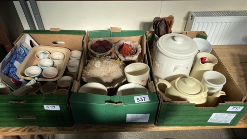 3 BOXES PLANTERS & KITCHENWARE ETC