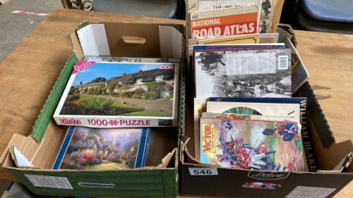 2 BOXES JIGSAWS & BOOKS