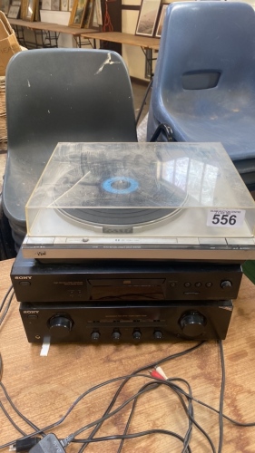 JVC TURNTABLE & 2 SONY MUSIC BOXES