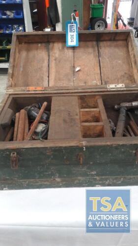 Wooden Tool Chest c/w Quantity Spanners and Allen Keys Etc