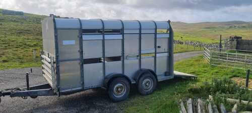 12ft Ifor Williams stock trailer c/w 2 sheep gates & cattle gate