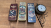 BOX-WHISKY TINS & TEMPERATURE GAUGE