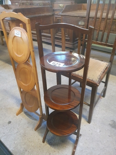 2 FOLDING CAKE STANDS & CHAIR