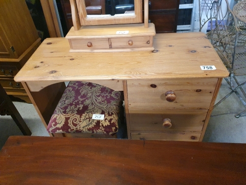 PINE DRESSING TABLE MIRROR & STOOL