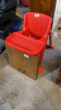 SEWING MACHINE, HIGH CHAIR & CASED DARTBOARD & FIREGUARD