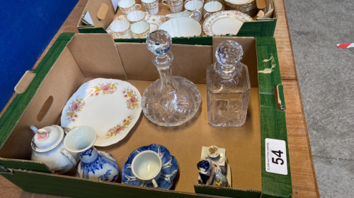 BOX DECANTERS & ASSORTED CHINA