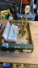 BOX BRASS CANDLESTICKS ETC