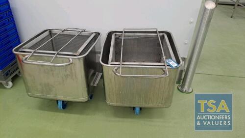 2 No. Stainless Steel Trolley Bins With Drain Baskets