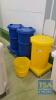 3 No. Blue/Yellow Plastic Mobile Bins & 1 No. Pail