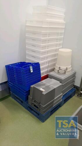 Pallet Containing Various Plastic Bins, Trays, Basins