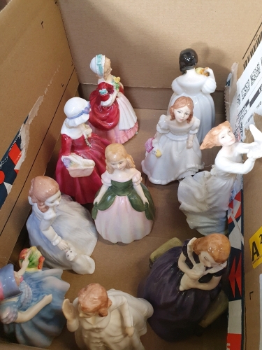 BOX 10 SMALL ROYAL DOULTON FIGURINES