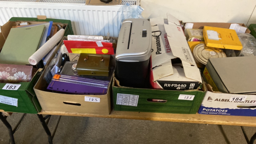 3 BOXES ASSORTED STATIONERY & SHREDDER ETC